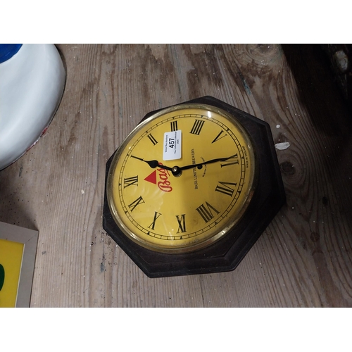 457 - 1970's Bass Beer advertising wall clock. {22 cm Dia.}.