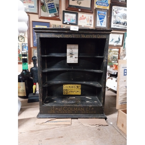 462 - Early 1900's J and J Colman's Mustard wall display cabinet. {48 cm H x 39 cm W x 15 cm W}.