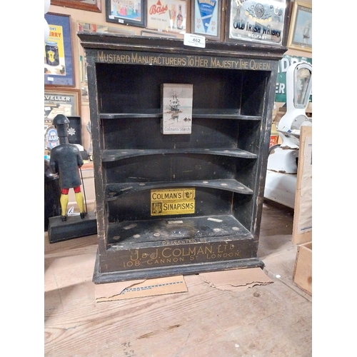 462 - Early 1900's J and J Colman's Mustard wall display cabinet. {48 cm H x 39 cm W x 15 cm W}.