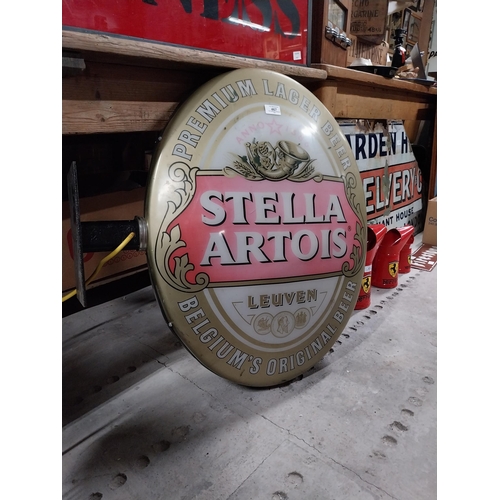 467 - Stella Artois Lager double sided light up advertising sign. {74 cm H x 56 cm W}.