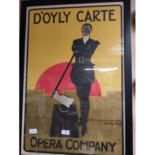 47 - Framed D'Oyly Carte Opera Company advertising print. {81 cm H x 56 cm W}.