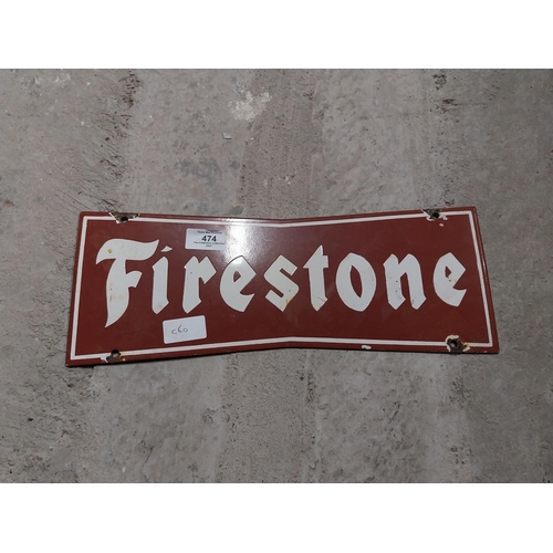 474 - Firestone enamel advertising sign. {18 cm H x 40 cm W}.