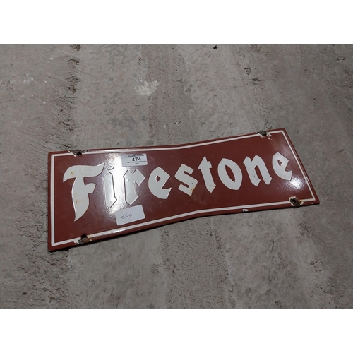 474 - Firestone enamel advertising sign. {18 cm H x 40 cm W}.