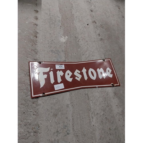 474 - Firestone enamel advertising sign. {18 cm H x 40 cm W}.