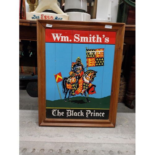 476 - Wm Smith's The Black Prince framed wooden advertising sign. {75 cm H x 56 cm W}.