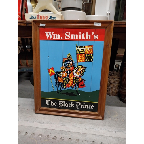 476 - Wm Smith's The Black Prince framed wooden advertising sign. {75 cm H x 56 cm W}.