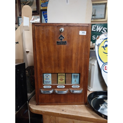 478 - 1950's mahogany cigarette dispenser - Player's, Gold Flake and Capstan. {50 cm H x 34 cm W x 15 cm D... 