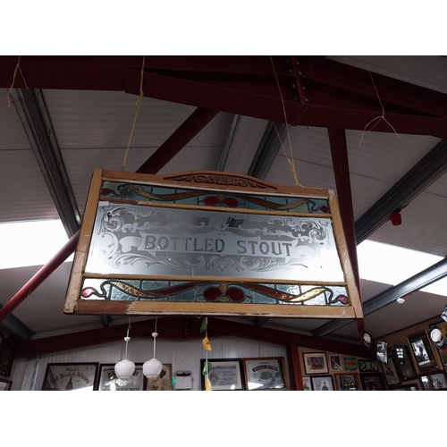 480A - Early 1900's painted mahogany Snug divider Bottled Stout with frosted glass. {66 cm H x 110  cm W}.