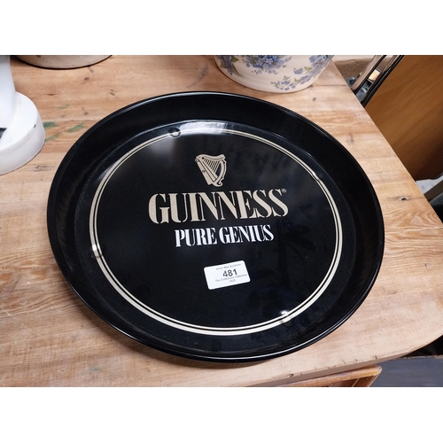 481 - Guinness tin plate drink�s tray. {3 cm H x 30 cm Dia.}. cm W}.