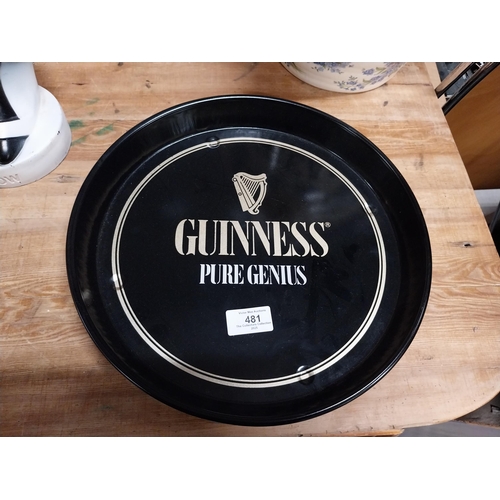 481 - Guinness tin plate drink�s tray. {3 cm H x 30 cm Dia.}. cm W}.