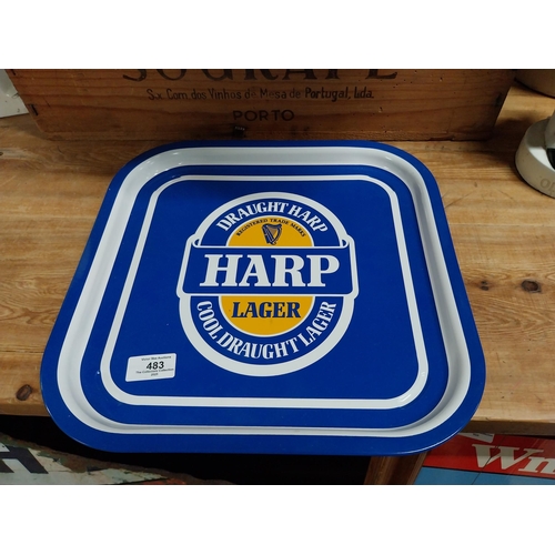 483 - Draught Harp Lager tin plate drink's tray. {2 cm H x 33 cm W x 33 cm D}.