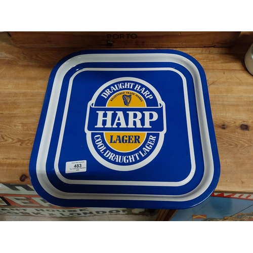 483 - Draught Harp Lager tin plate drink's tray. {2 cm H x 33 cm W x 33 cm D}.