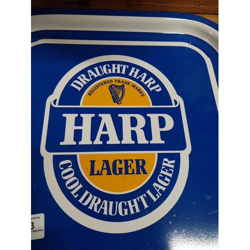 483 - Draught Harp Lager tin plate drink's tray. {2 cm H x 33 cm W x 33 cm D}.