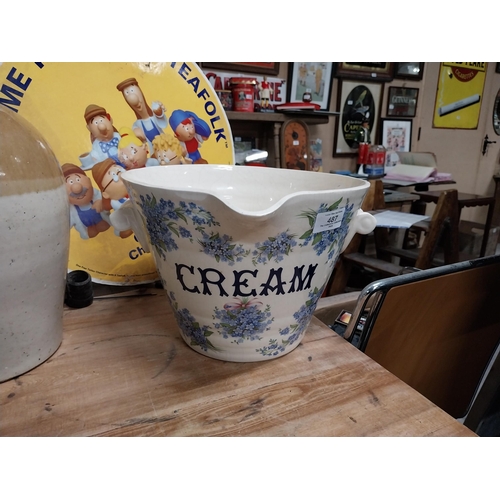 487 - Ceramic Cream crock. {20 cm H x 21 cm Dia.}.