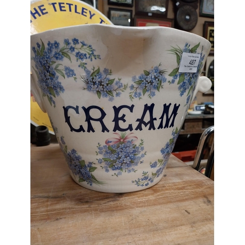 487 - Ceramic Cream crock. {20 cm H x 21 cm Dia.}.