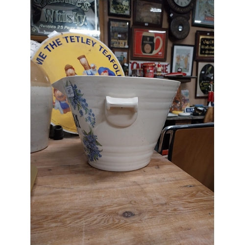 487 - Ceramic Cream crock. {20 cm H x 21 cm Dia.}.