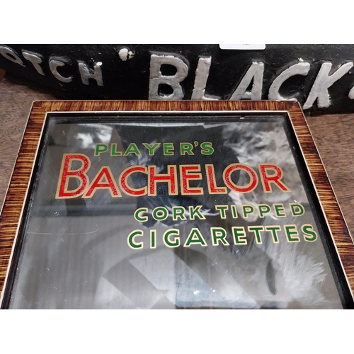 489 - Player's Bachelor cigarettes framed advertising mirror. {28 cm H x 22 cm W}.