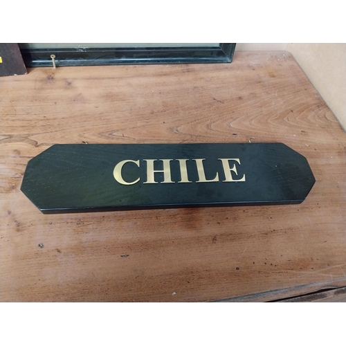 49 - Spirits and Chile wooden hanging advertising sign. {13 cm H x 50 cm W}.