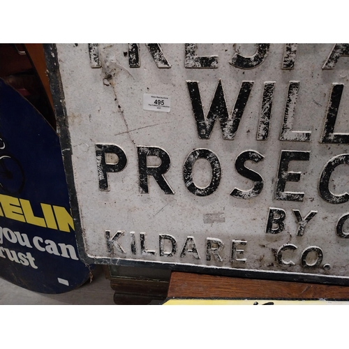 495 - Alloy Trespassers will be prosecuted Kildare County Council sign. {44 cm H x 77 cm W}.