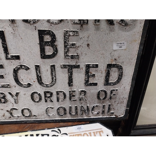 495 - Alloy Trespassers will be prosecuted Kildare County Council sign. {44 cm H x 77 cm W}.