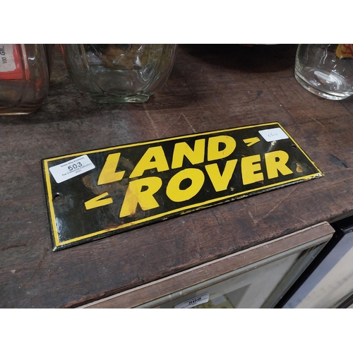 503 - Land Rover enamel advertising sign. {10 cm H x 30 cm W}.