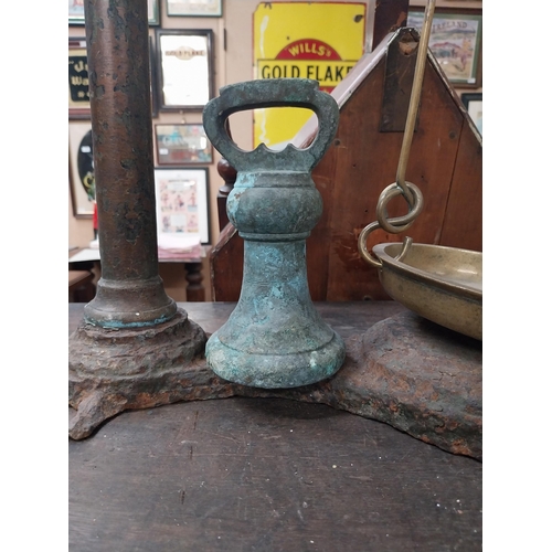 505 - 19th C. brass and metal beam scales with single weight. {52 cm H x 72 cm W}.