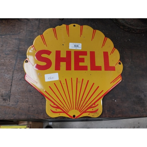 506 - Shell enamel advertising sign. {30 cm H x 30 cm W}.