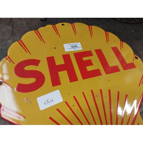 506 - Shell enamel advertising sign. {30 cm H x 30 cm W}.