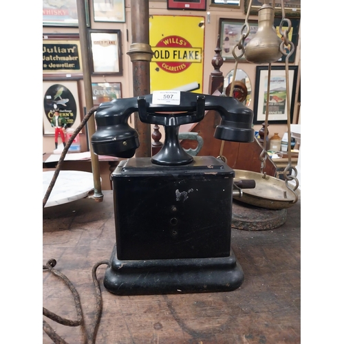 507 - Early 20th C. telephone {29 cm H x 26 cm W x 15 cm D}.