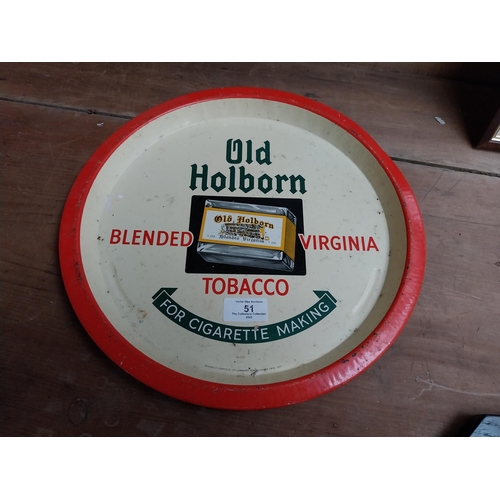 51 - Old Holborn Blended Virginia Tobacco tin plate drinks tray. {33 cm Diam.}.