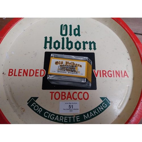 51 - Old Holborn Blended Virginia Tobacco tin plate drinks tray. {33 cm Diam.}.