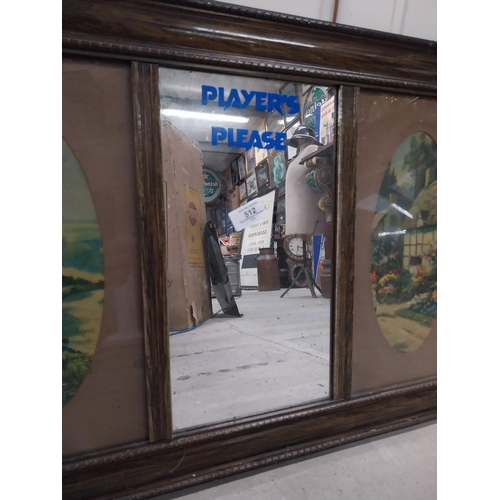 512 - Player's Please framed advertising mirror. {47 cm H  x 74 cm W}.