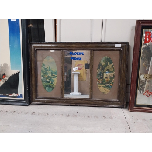 512 - Player's Please framed advertising mirror. {47 cm H  x 74 cm W}.