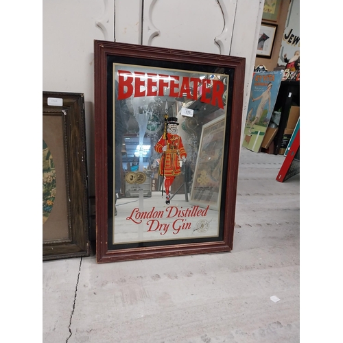 513 - Framed Beefeater London Dry Gin advertising mirror. {64 cm H x 36 cm W}.