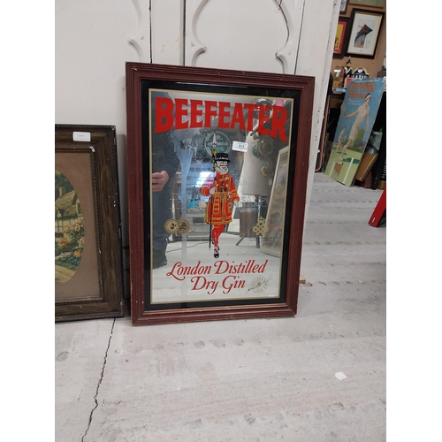 513 - Framed Beefeater London Dry Gin advertising mirror. {64 cm H x 36 cm W}.