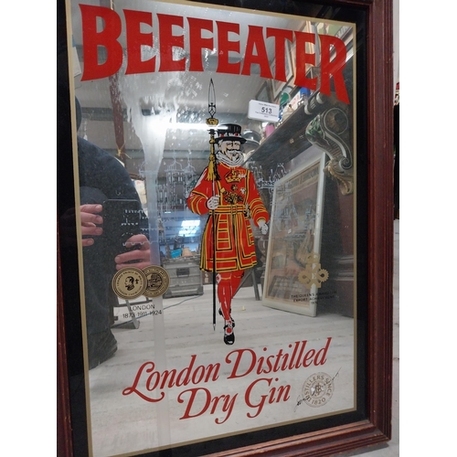 513 - Framed Beefeater London Dry Gin advertising mirror. {64 cm H x 36 cm W}.