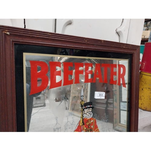 513 - Framed Beefeater London Dry Gin advertising mirror. {64 cm H x 36 cm W}.