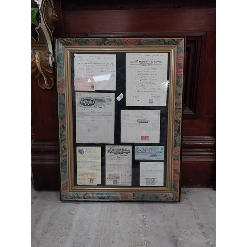 518 - Framed montage of Billheads -  Suttons Limited, McKenzies Cork and Riordan's Cork. {86 cm H x 64 cm ... 