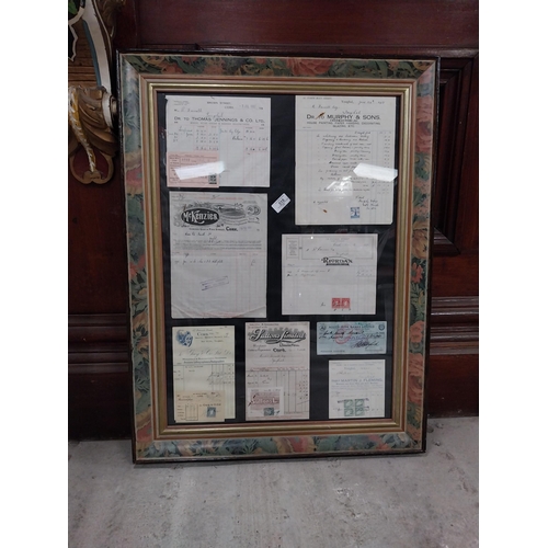 518 - Framed montage of Billheads -  Suttons Limited, McKenzies Cork and Riordan's Cork. {86 cm H x 64 cm ... 