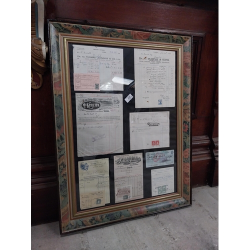 518 - Framed montage of Billheads -  Suttons Limited, McKenzies Cork and Riordan's Cork. {86 cm H x 64 cm ... 