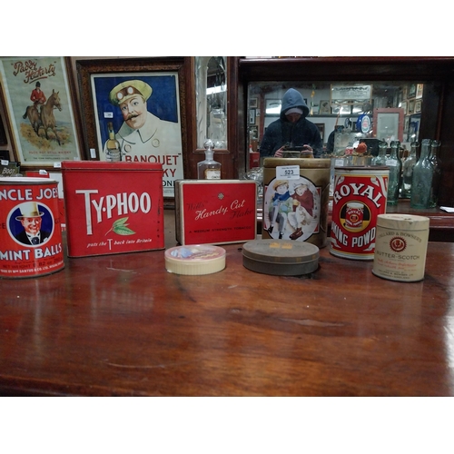 523 - Collection of eight advertising tins - Typhoo Tea Royal Bakin Powder etc. {14 cm H x 11 cm Dia to 3 ... 