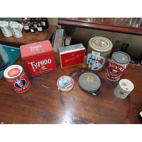 523 - Collection of eight advertising tins - Typhoo Tea Royal Bakin Powder etc. {14 cm H x 11 cm Dia to 3 ... 