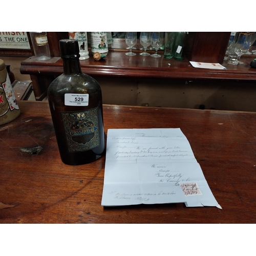 529 - Rare Bottle of Cassidys Whiskey  Monasterevin. {23 cm H x 6 Dia}. And also letter adressed to Thomas... 