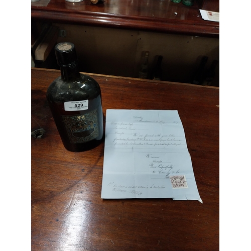 529 - Rare Bottle of Cassidys Whiskey  Monasterevin. {23 cm H x 6 Dia}. And also letter adressed to Thomas... 