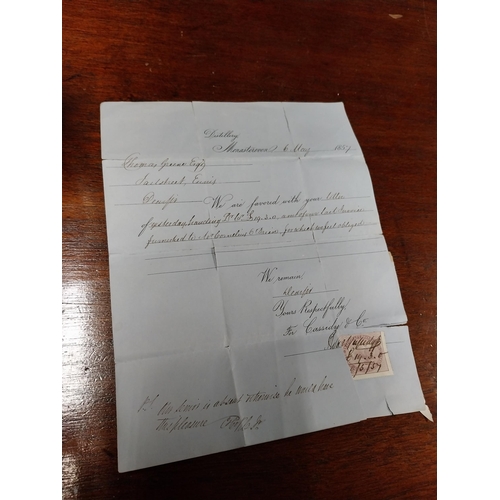 529 - Rare Bottle of Cassidys Whiskey  Monasterevin. {23 cm H x 6 Dia}. And also letter adressed to Thomas... 