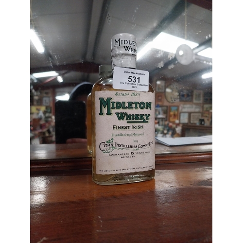 531 - Middelton Irish Whiskey half naggin bottle. {15 cm H x 7  cm W x 3 cm D}