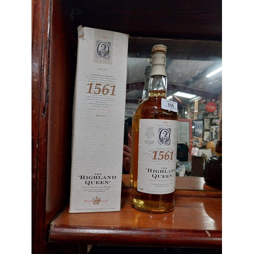 535 - Cased bottle of 1561 The Highland Queen Scotch Whiskey. {33 cm H x 9 cm Dia.}.