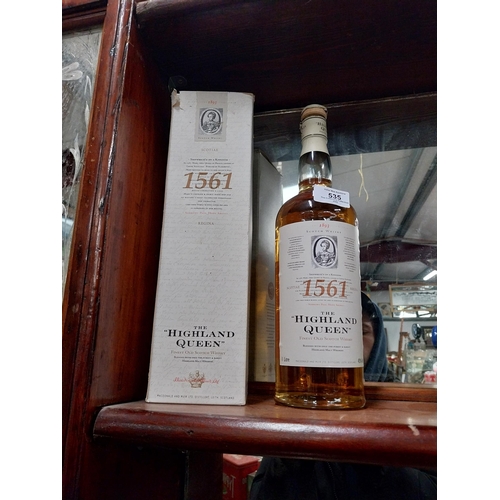 535 - Cased bottle of 1561 The Highland Queen Scotch Whiskey. {33 cm H x 9 cm Dia.}.