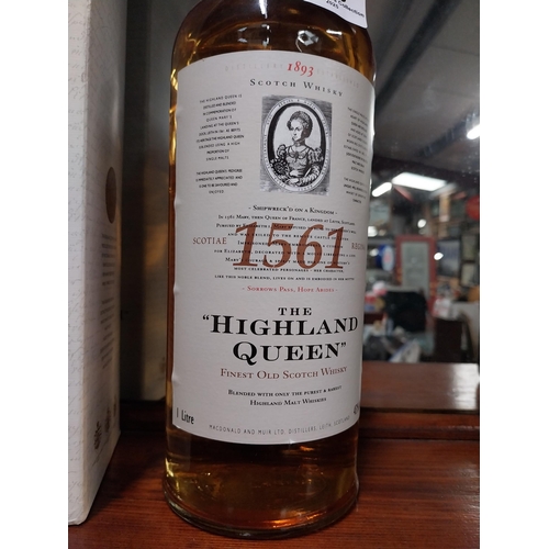 535 - Cased bottle of 1561 The Highland Queen Scotch Whiskey. {33 cm H x 9 cm Dia.}.