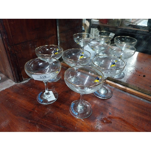 539 - Collection of five Babycham glasses. {11 cm H  x 8 cm Dia}.